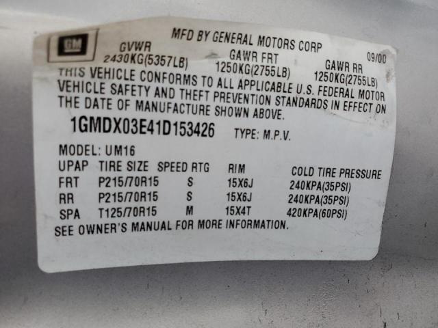 1GMDX03E41D153426 - 2001 PONTIAC MONTANA SILVER photo 13