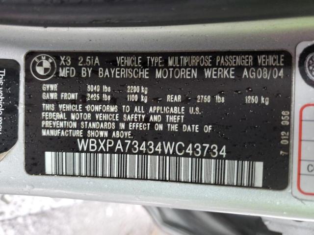 WBXPA73434WC43734 - 2004 BMW X3 2.5I SILVER photo 13