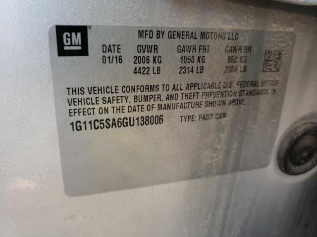 1G11C5SA6GU138006 - 2016 CHEVROLET MALIBU LIM 银色 照片 10