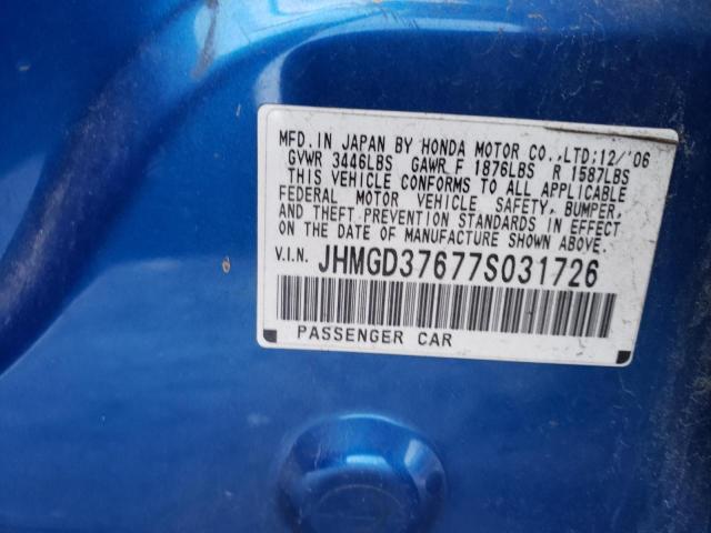 JHMGD37677S031726 - 2007 HONDA FIT S Mavi foto 12