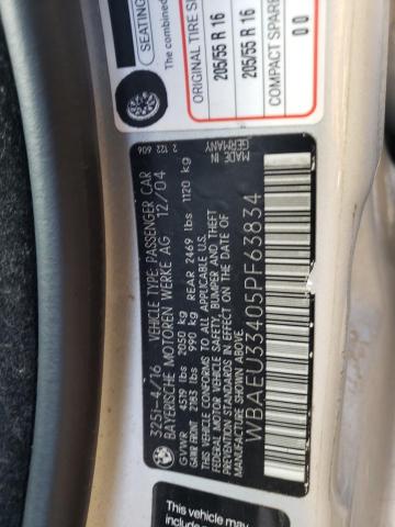 WBAEU33405PF63834 - 2005 BMW 3 SERIES SILVER photo 12