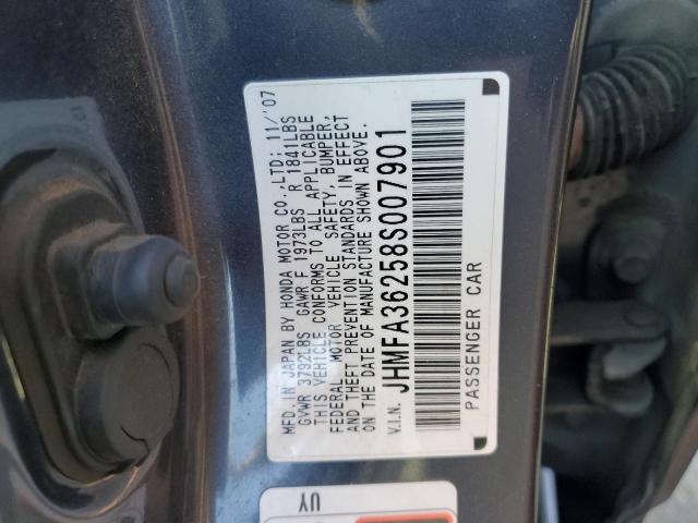 JHMFA36258S007901 - 2008 HONDA CIVIC HYBR GRAY photo 12