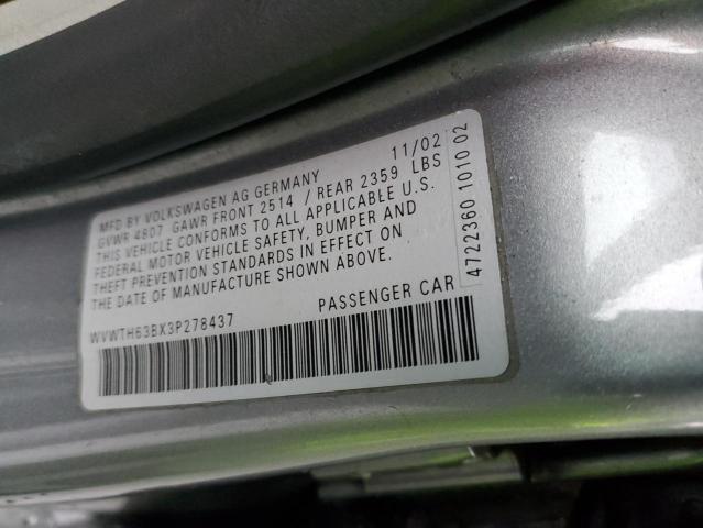 WVWTH63BX3P278437 - 2003 VOLKSWAGEN PASSAT GLX Boz foto 12