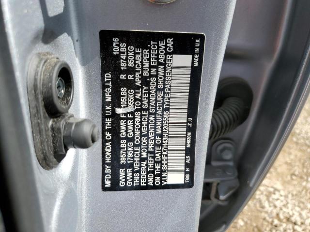 SHHFK7H43HU205585 - 2017 HONDA CIVIC SPOR 银色 照片 12