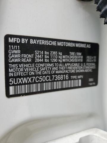 5UXWX7C50CL736816 - 2012 BMW X3 XDRIVE3 WHITE photo 13