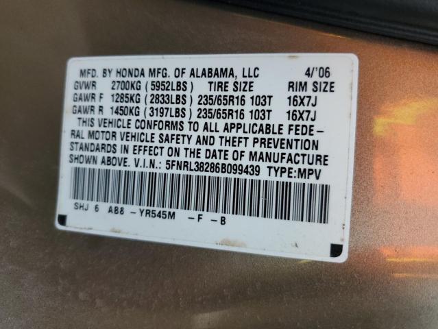 5FNRL38286B099439 - 2006 HONDA ODYSSEY LX BEIGE photo 13