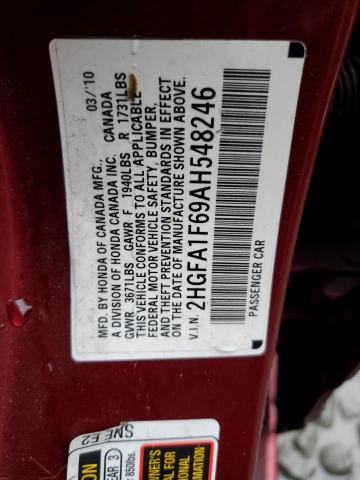 2HGFA1F69AH548246 - 2010 HONDA CIVIC LX-S Бордовый фото 13