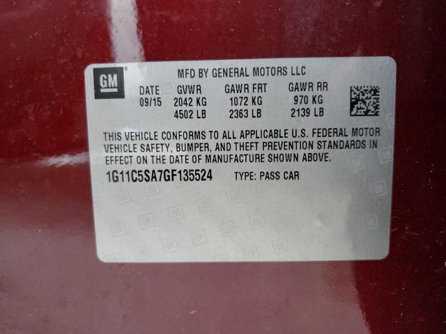 1G11C5SA7GF135524 - 2016 CHEVROLET MALIBU LIM 栗色 照片 12