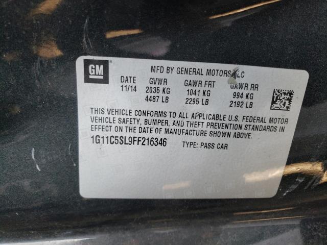 1G11C5SL9FF216346 - 2015 CHEVROLET MALIBU 1LT ნაცრისფერი ფოტო 10