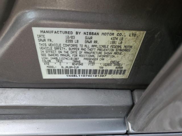 1N4BL11D74C181387 - 2004 NISSAN ALTIMA SE TAN photo 12