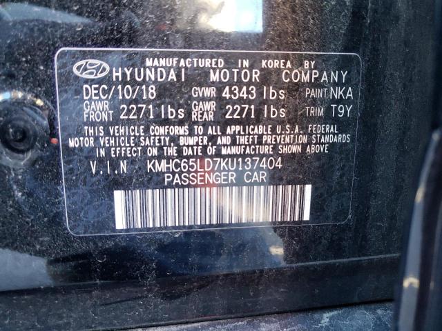 KMHC65LD7KU137404 - 2019 HYUNDAI IONIQ BLACK photo 13