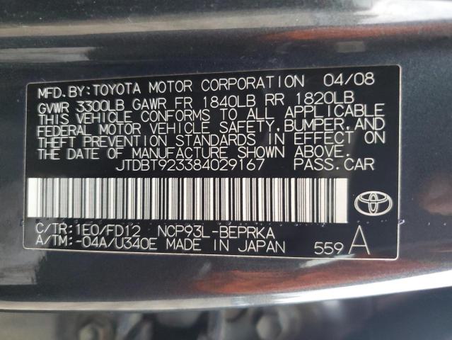 JTDBT923384029167 - 2008 TOYOTA YARIS BLUE photo 13