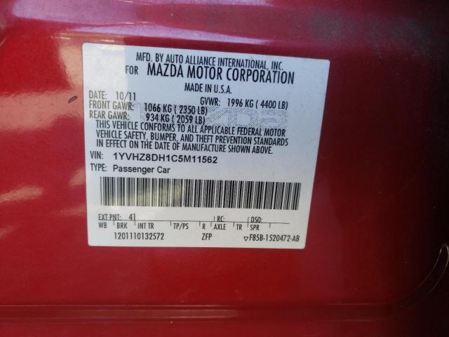 1YVHZ8DH1C5M11562 - 2012 MAZDA 6 I RED photo 12