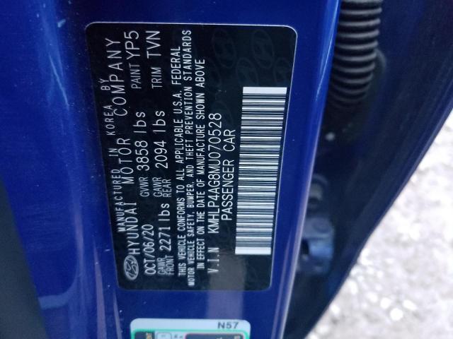 KMHLP4AG8MU070528 - 2021 HYUNDAI ELANTRA LI BLUE photo 12