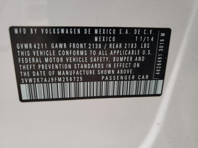 3VW2K7AJ9FM256725 - 2015 VOLKSWAGEN JETTA BASE 白色 照片 12