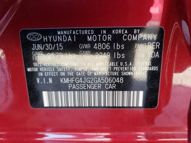 KMHFG4JG2GA506048 - 2016 HYUNDAI AZERA RED photo 10