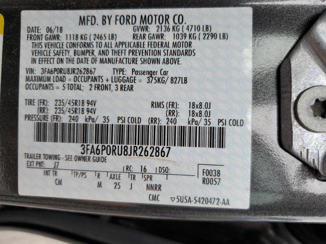 3FA6P0RU8JR262867 - 2018 FORD FUSION TIT GRAY photo 12