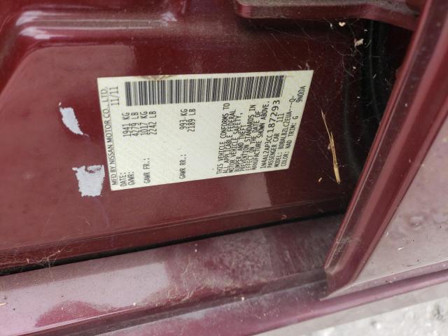 1N4AL2AP3CC187293 - 2012 NISSAN ALTIMA BAS MAROON photo 12