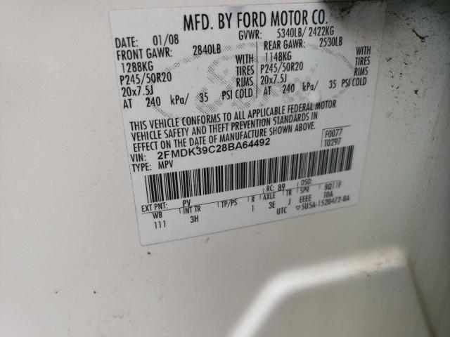 2FMDK39C28BA64492 - 2008 FORD EDGE LIMIT WHITE photo 13