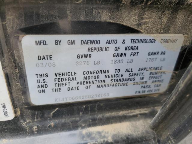 KL1TD66628B234163 - 2008 CHEVROLET AVEO BASE BLACK photo 12