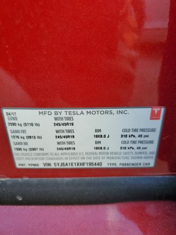 5YJSA1E1XHF195440 - 2017 TESLA MODEL S Qırmızı foto 12