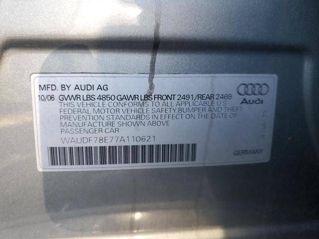 WAUDF78E77A110621 - 2007 AUDI A4 2.0T QU SILVER photo 12