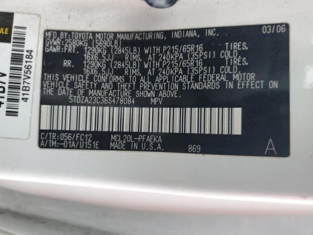 5TDZA23C36S478084 - 2006 TOYOTA SIENNA VAN WHITE photo 13