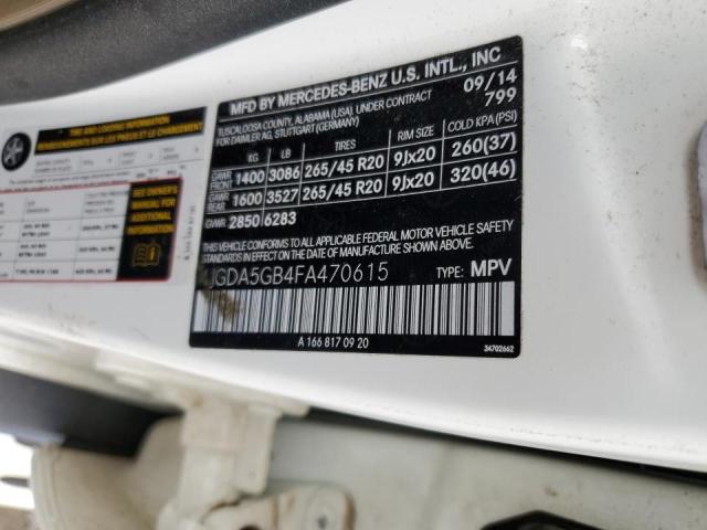 4JGDA5GB4FA470615 - 2015 MERCEDES-BENZ ML 400 4MA WHITE photo 13