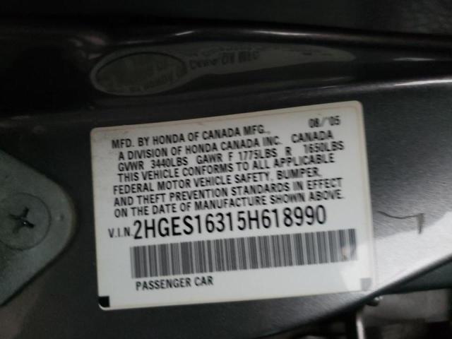 2HGES16315H618990 - 2005 HONDA CIVIC DX VP  foto 10