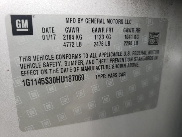 1G1145S30HU187069 - 2017 CHEVROLET IMPALA PRE ვერცხლისფერი ფოტო 12