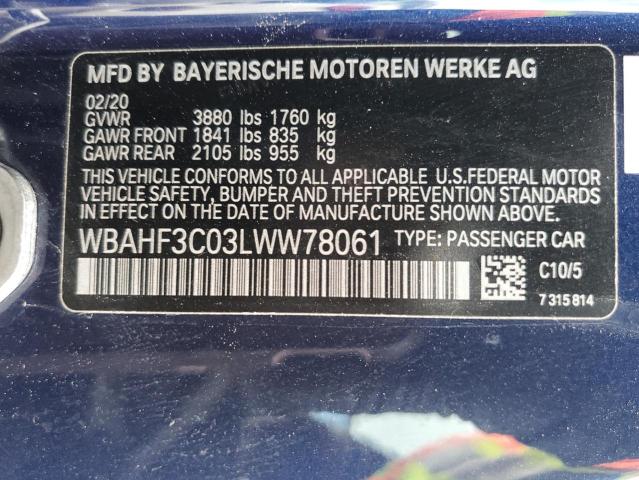 WBAHF3C03LWW78061 - 2020 BMW Z4 SDRIVE3 蓝色 照片 12