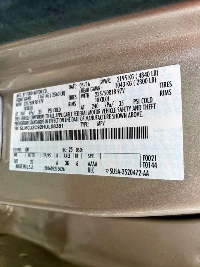 5LMCJ2C92HUL08381 - 2017 LINCOLN MKC SELECT GOLD photo 10