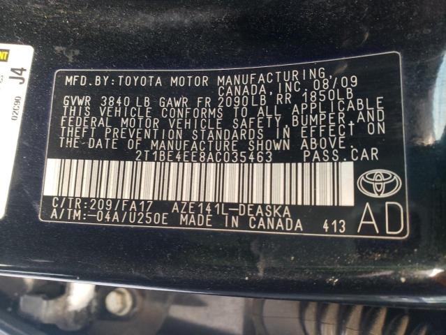 2T1BE4EE8AC035463 - 2010 TOYOTA COROLLA XR 黑色 照片 12