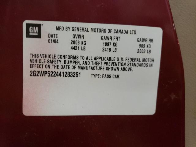 2G2WP522441283261 - 2004 PONTIAC GRAND PRIX ბურგუნდია ფოტო 12