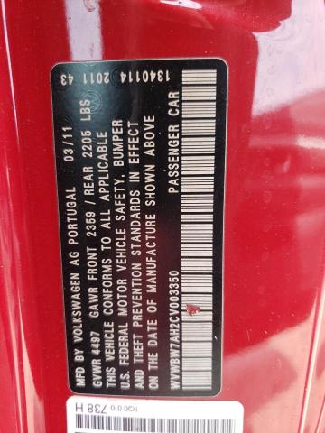 WVWBW7AH2CV003350 - 2012 VOLKSWAGEN EOS KOMFOR წითელი ფოტო 12