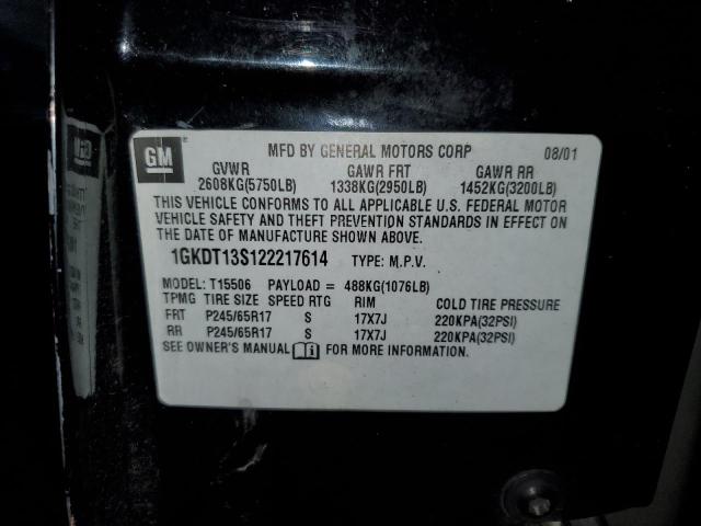 1GKDT13S122217614 - 2002 GMC ENVOY BLACK photo 13