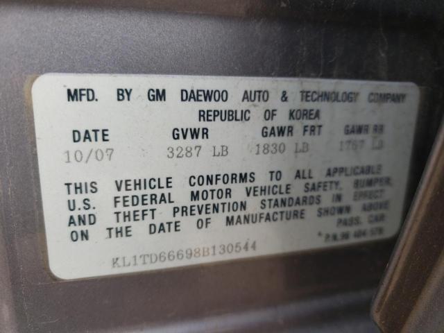 KL1TD66698B130544 - 2008 CHEVROLET AVEO BASE GRAY photo 12