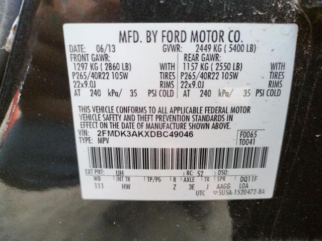 2FMDK3AKXDBC49046 - 2013 FORD EDGE BLACK photo 13