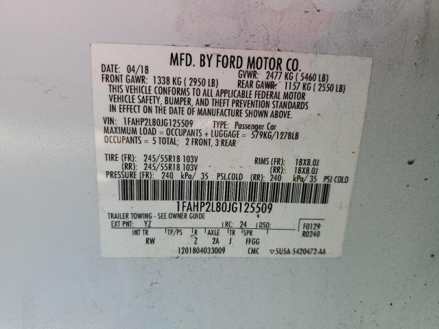 1FAHP2L80JG125509 - 2018 FORD TAURUS POL WHITE photo 12