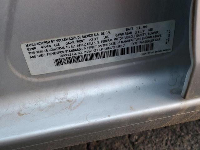 3VWPG71K36M725937 - 2006 VOLKSWAGEN JETTA VALU SILVER photo 12