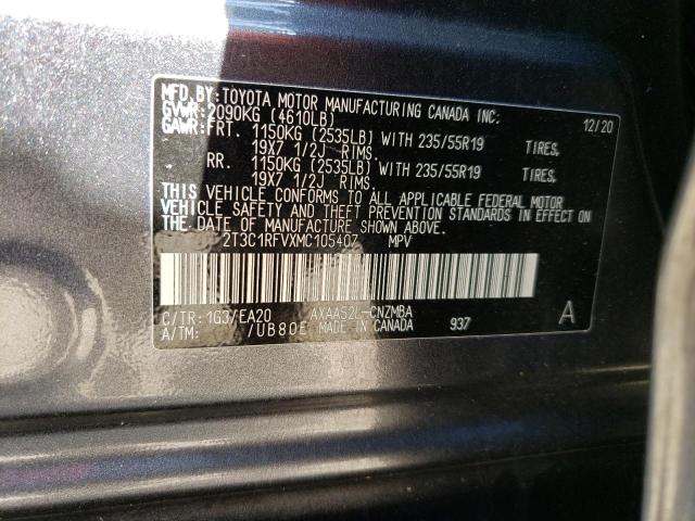 2T3C1RFVXMC105407 - 2021 TOYOTA RAV4 XLE P GRAY photo 13