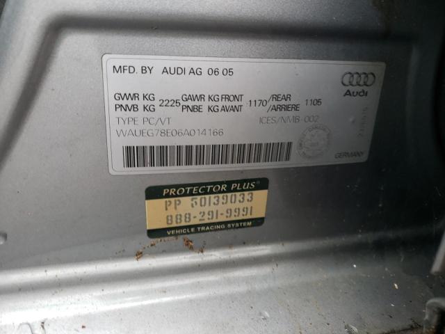 WAUEG78E06A014166 - 2006 AUDI A4 GRAY photo 10