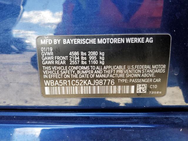 WBA5R1C52KAJ98776 - 2019 BMW 330I BLUE photo 12