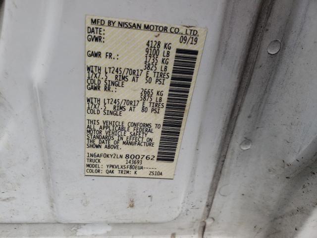 1N6AF0KY2LN800762 - 2020 NISSAN NV 2500 SV WHITE photo 12