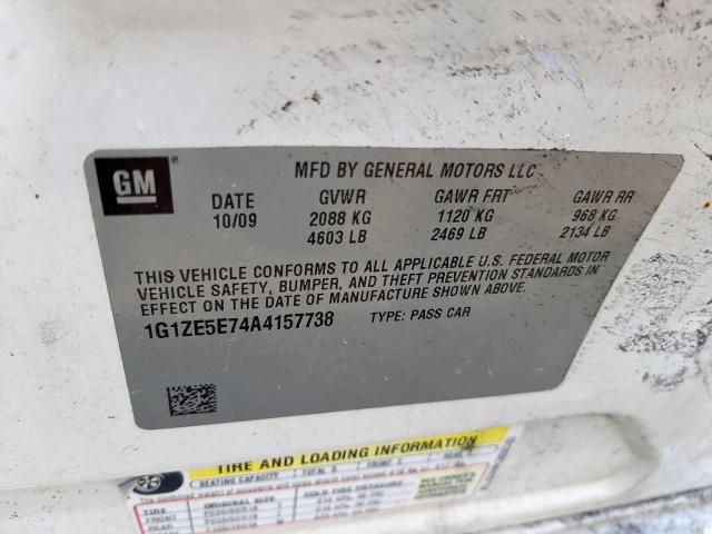 1G1ZE5E74A4157738 - 2010 CHEVROLET MALIBU LTZ თეთრი ფოტო 10