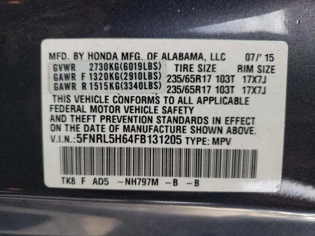 5FNRL5H64FB131205 - 2015 HONDA ODYSSEY EX GRAY photo 13