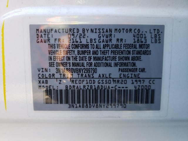 3N1AB8DV8NY299790 - 2022 NISSAN SENTRA SR WHITE photo 12