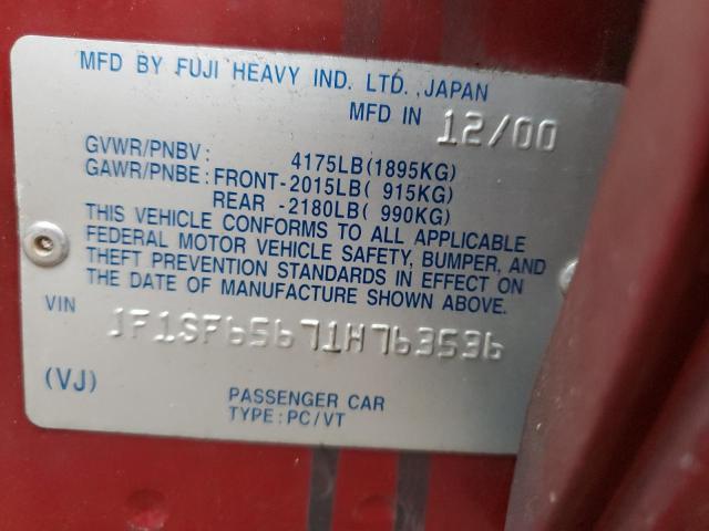 JF1SF65671H763536 - 2001 SUBARU FORESTER S RED photo 13