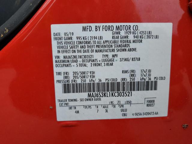 MAJ6S3KL1KC303521 - 2019 FORD ECOSPORT T RED photo 13