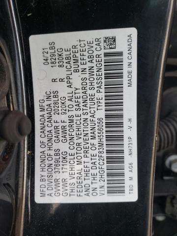 2HGFC2F83MH556056 - 2021 HONDA CIVIC SPOR BLACK photo 12